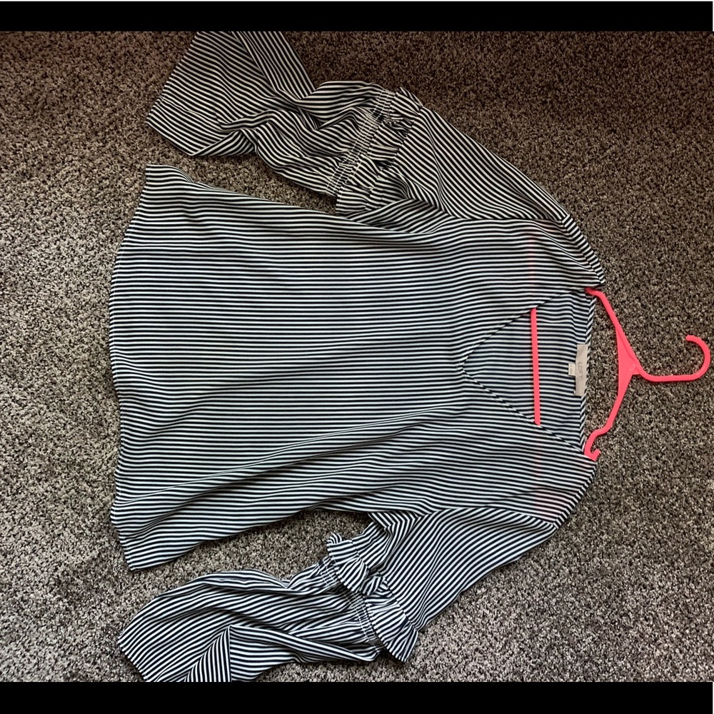 Navy and white striped silk blouse